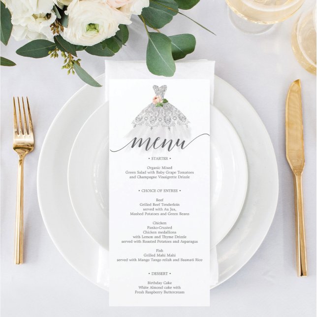 Elegant Blommigt Dress Quinceanera Menu Meny (Skapare uppladdad)