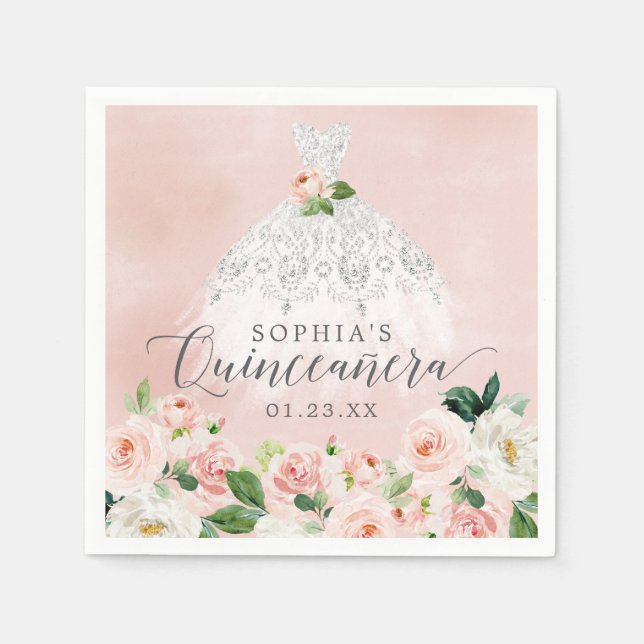 Elegant Blommigt Dress Quinceanera Napkins Pappersservett (Framsidan)