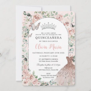 Elegant Blommigt Dress Silver Quinceañera Inbjudningar
