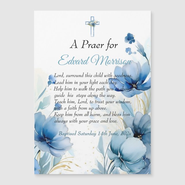 Elegant Blommigt Dusty Blue Baptism (Framsida)