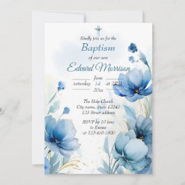 Elegant Blommigt Dusty Blue Baptism Inbjudningar