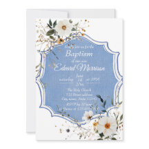 Elegant Blommigt Dusty Blue Baptism