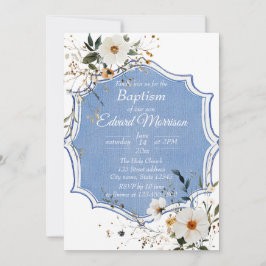 Elegant Blommigt Dusty Blue Baptism Inbjudningar