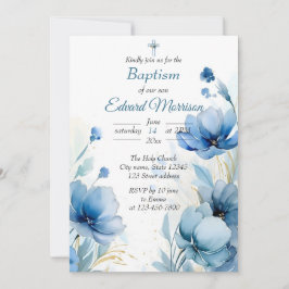 Elegant Blommigt Dusty Blue Baptism Inbjudningar
