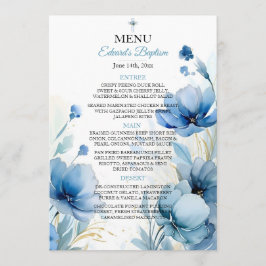 Elegant Blommigt Dusty Blue Baptism Meny