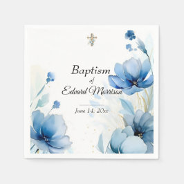 Elegant Blommigt Dusty Blue Baptism Pappersservett