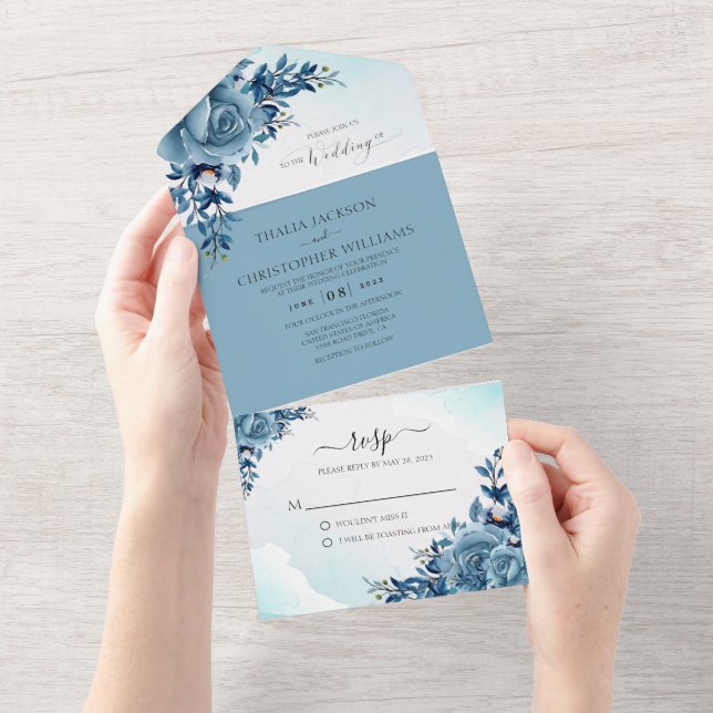 Elegant Blommigt Dusty Blue Bröllop (Avrivbar del)