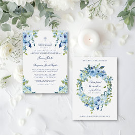 Elegant Blommigt Dusty Blue Christian Bröllop Inbjudningar