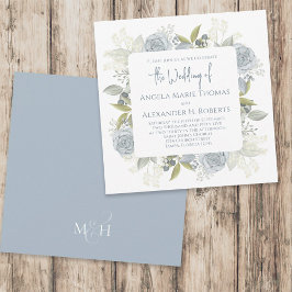 Elegant Blommigt Dusty Blue Classic Ro Flowers Inbjudningar