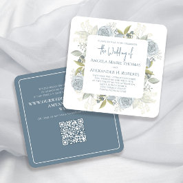 Elegant Blommigt Dusty Blue Classic Ro QR-kod Inbjudningar