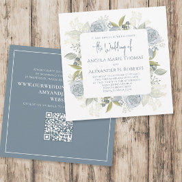 Elegant Blommigt Dusty Blue Classic Ro QR-kod Inbjudningar