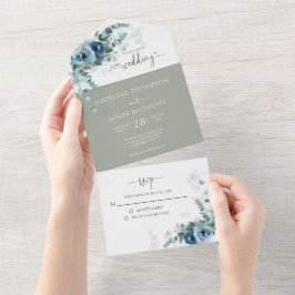 Elegant Blommigt Dusty Blue Greenery Bröllop
