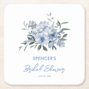Elegant Blommigt Dusty Blue-Möhippa Underlägg Papper Kvadrat