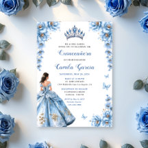 Elegant Blommigt Dusty Blue Princess Quinceañera