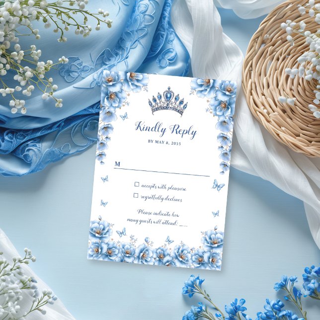Elegant Blommigt Dusty Blue Princess Quinceañera OSA Kort (Skapare uppladdad)