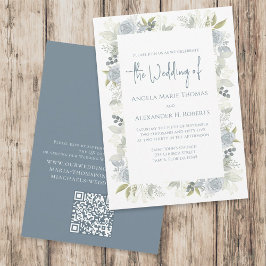 Elegant Blommigt Dusty Blue Ro QR-kodsvar Inbjudningar