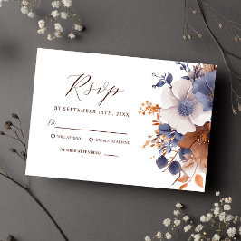 Elegant Blommigt Dusty Blue Rust Bröllop OSA Kort