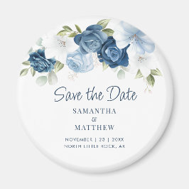 Elegant Blommigt Dusty Blue Spara datum Magnet