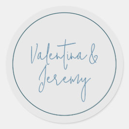 Elegant Blommigt Dusty Blue Teal Flower Bröllop Runt Klistermärke