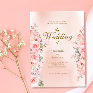 Elegant Blommigt Dusty Rosa Bröllop Inbjudningar