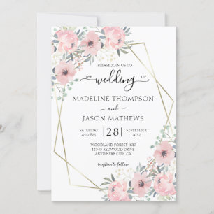 Elegant Blommigt Dusty Rosa Geometry Bröllop I Inbjudningar