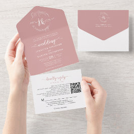 Elegant Blommigt Dusty Rosa Monogram QR Code Bröll