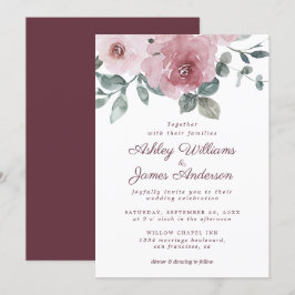 Elegant Blommigt Dusty Rosa ros Burgundy Bröllop Inbjudningar