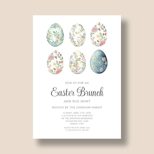 Elegant Blommigt Eggs Påsk Brunch Inbjudningar (Elegant Floral Eggs Easter Brunch Invitation)
