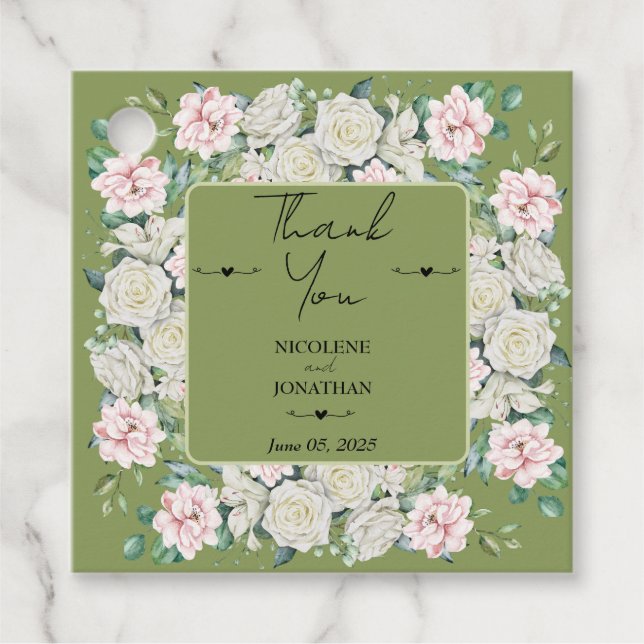 Elegant Blommigt Embrace Bröllop Gåvor Etiketter (Framsida)