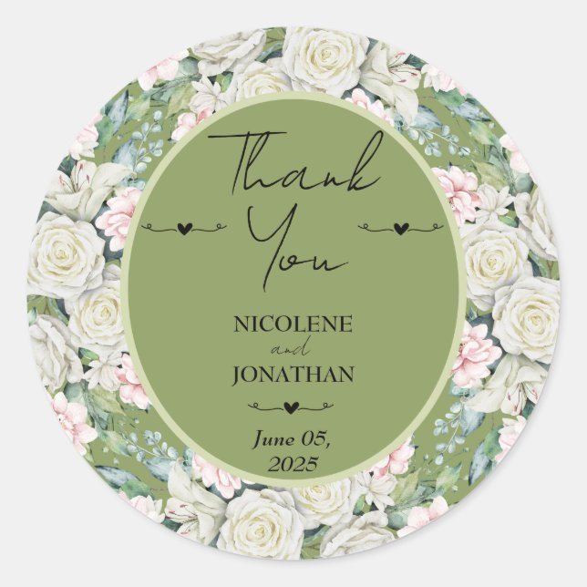 Elegant Blommigt Embrace Bröllop Runt Klistermärke (Framsida)