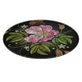 Elegant Blommigt Embroidery Mönster Black Backgrou