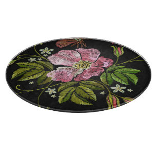 Elegant Blommigt Embroidery Mönster Black Backgrou