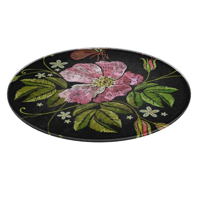 Elegant Blommigt Embroidery Mönster Black Backgrou (Hörn)