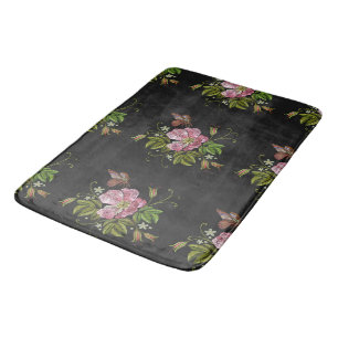 Elegant Blommigt Embroidery Mönster Black Backgrou Badrumsmatta