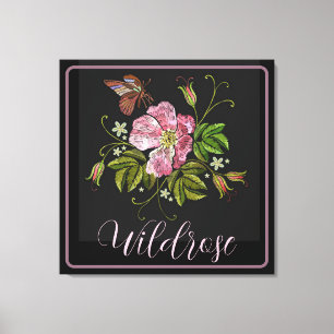 Elegant Blommigt Embroidery Mönster Black Backgrou Canvastryck