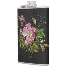 Elegant Blommigt Embroidery Mönster Black Backgrou