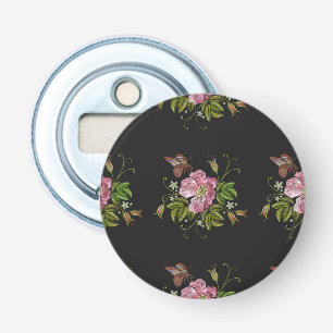 Elegant Blommigt Embroidery Mönster Black Backgrou Flasköppnare