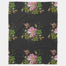 Elegant Blommigt Embroidery Mönster Black Backgrou Fleecefilt