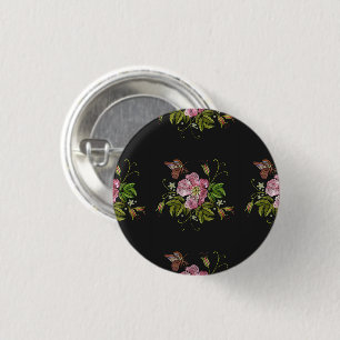 Elegant Blommigt Embroidery Mönster Black Backgrou Knapp