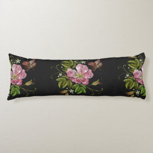 Elegant Blommigt Embroidery Mönster Black Backgrou Kroppskudde