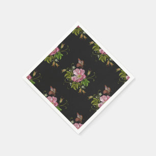 Elegant Blommigt Embroidery Mönster Black Backgrou Pappersservett