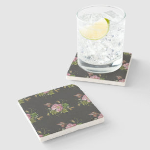 Elegant Blommigt Embroidery Mönster Black Backgrou Stenunderlägg