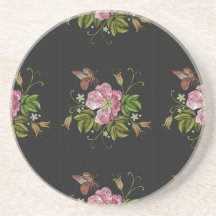 Elegant Blommigt Embroidery Mönster Black Backgrou