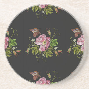 Elegant Blommigt Embroidery Mönster Black Backgrou Underlägg