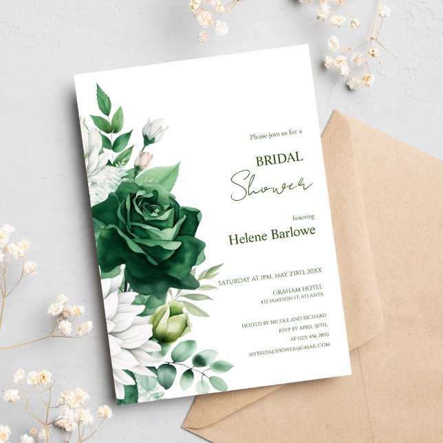 Elegant Blommigt Emerald Grönt Boho Möhippa Inbjudningar (Skapare uppladdad)