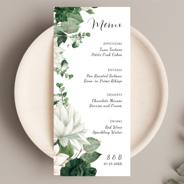 Elegant Blommigt Emerald Grönt Bröllop Meny (Elegant Floral Emerald Green Wedding Menu)