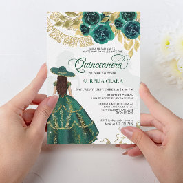 Elegant Blommigt Emerald Grönt Horse Quinceañera Inbjudningar