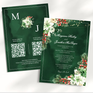 Elegant Blommigt Emerald Grönt Winter Wedding Inbjudningar