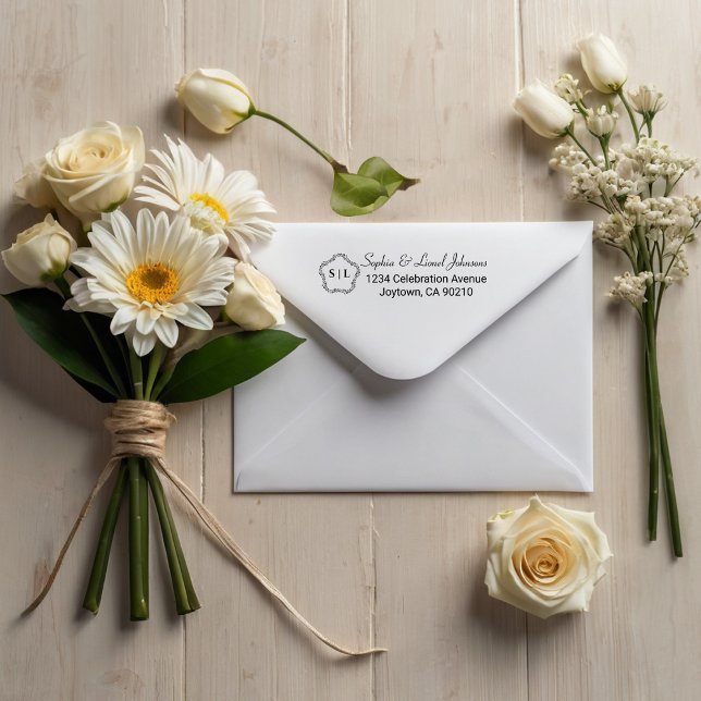 Elegant Blommigt Enkel Bröllop Returadress Självfärgande Stämpel (Skapare uppladdad)