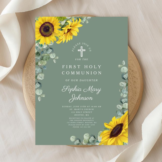 Elegant Blommigt Eucalyptus First Communion Inbjudningar (Elegant Floral Eucalyptus First Communion Invitation)
